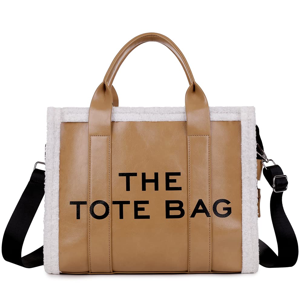 JQWYGBWork Tote Bags for Women - Trendy Personalized Oversized PU Leather Tote Bag Large Capacity Top-Handle Shoulder Crossbody Bags (B Khaki)