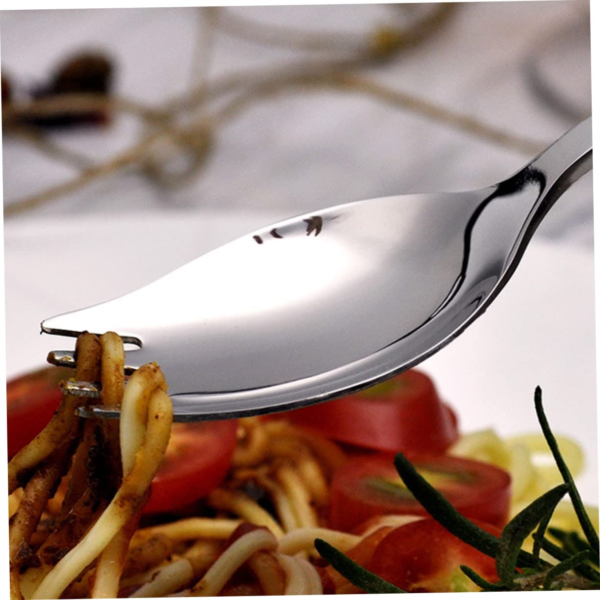 MOLUCKFU Stainless Steel Salad Utensils Large Serving Spoons Long Handles Salad Spork Black Silverware Multifunctional Spoon
