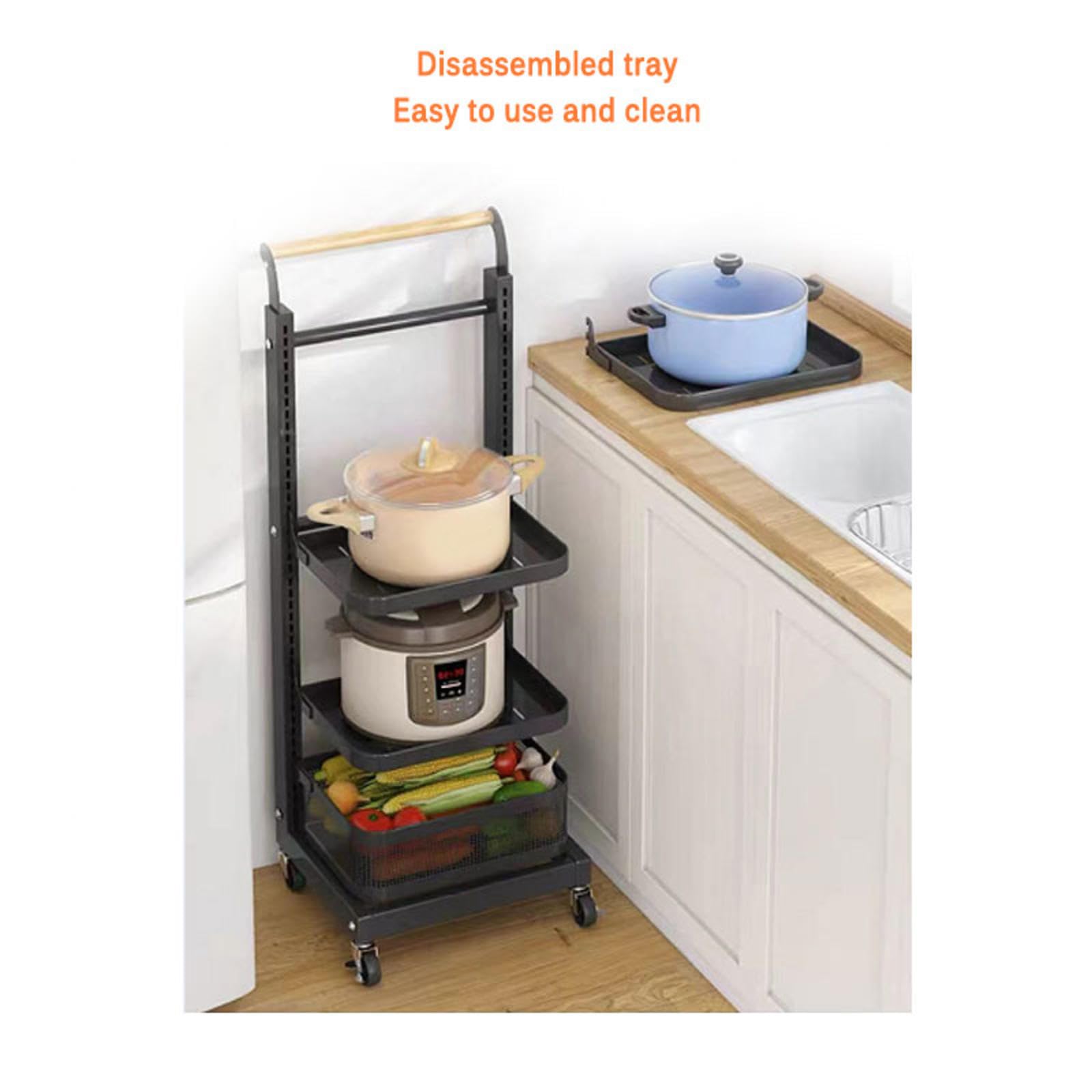 Soporte para tapa de sartén con ruedas, almacenamiento ajustable para ollas y sartenes, diseño elegante blanco y negro de 4 x 4 para un fácil acceso