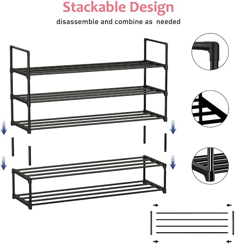 Miniatura 4 de LAIGOO Zapatero de 3 niveles, organizador de zapatos apilable y duradero, zapatero de pie, organizador de almacenamiento de zapatos para entrada,