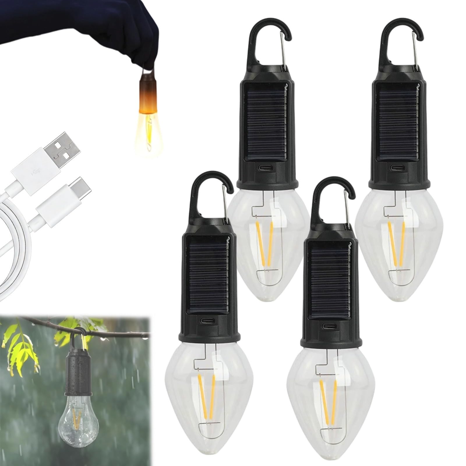 Wireless Rechargeable Light Bulbs, 2026 New Rechargeable Light Bulb Outdoor, LED Camping Lamp with 4 Brightness Modes, IP65 Waterproof, Perfect for Home, Travel & Power Outages(F,Sonnenenergie)