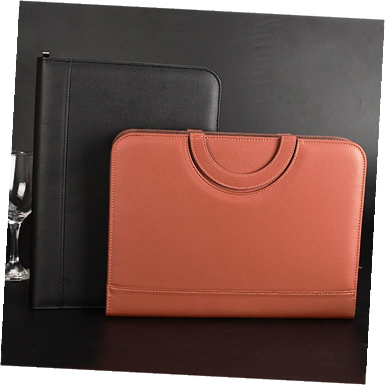 Angoily Porte Document Marron en Cuir Pu avec Classeur à 3 Anneaux, Calculatrice Intégrée et Pochette Extérieure, pour Bureau Professionnel et Organisation de Documents