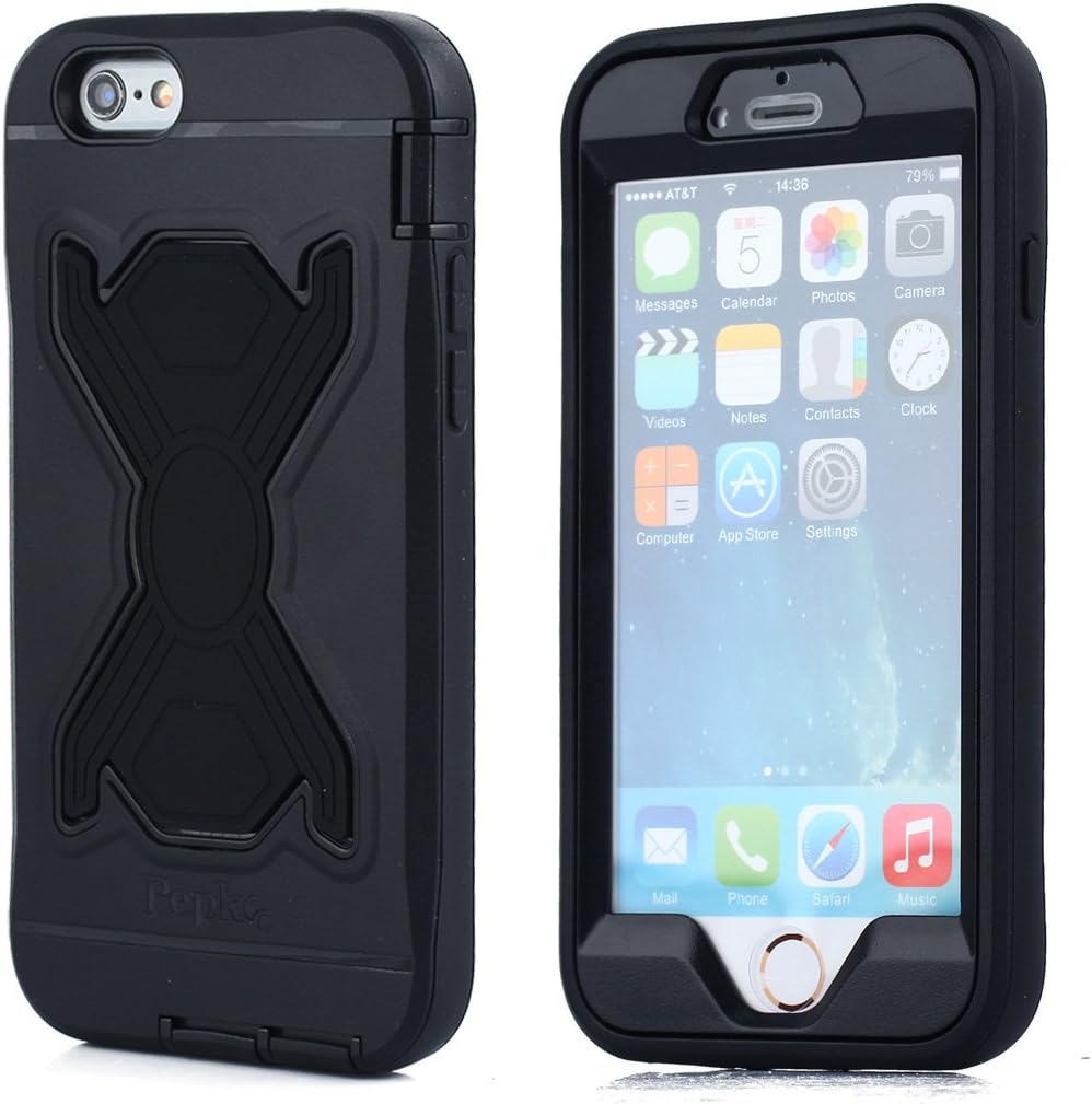 iPhone 6 Plus case,Chanroy Heavy Duty Shockproof Dirtproof Defender Pepkoo Case Cover with Built-in Screen Protector and detachable handsfree view stand for iPhone6 Plus (5.5inch) (Black on Black)