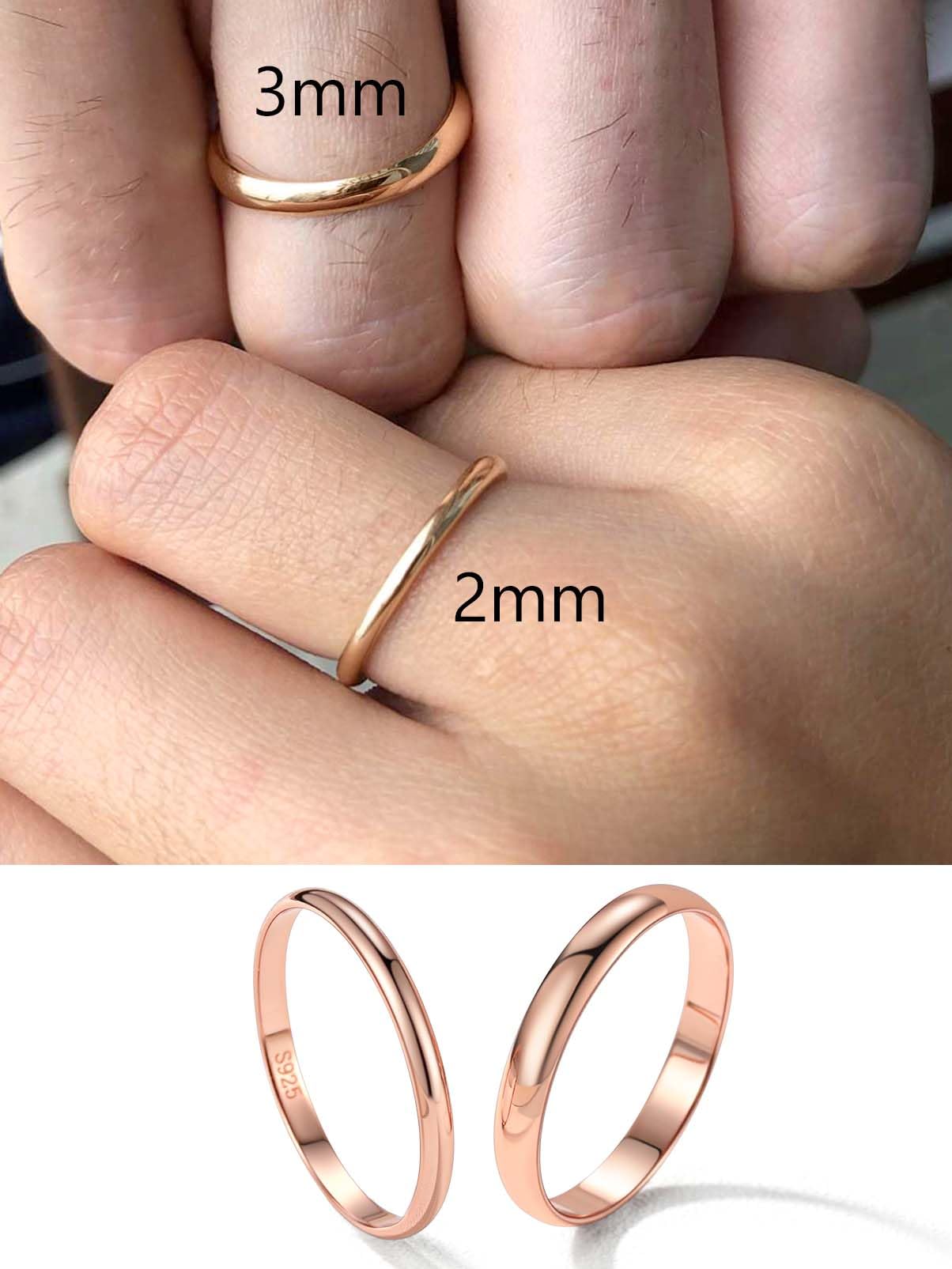 Silvora 925 Silber Damen Ring 2mm/3mm/5mm breit Personalisierter Fingerring mit Gravur Schlichter Verlobungsring Ehering Hochzeitsring in Silber/Rosegold/Schwarz Ringgröße 46.8(14.8)- 67.2(21.25)