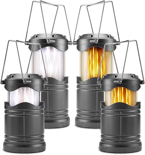 Lichamp Paquete de 4 linternas LED para campamento, velas plegables sin llama, velas de té, luces de campamento portátiles a batería, kit de
