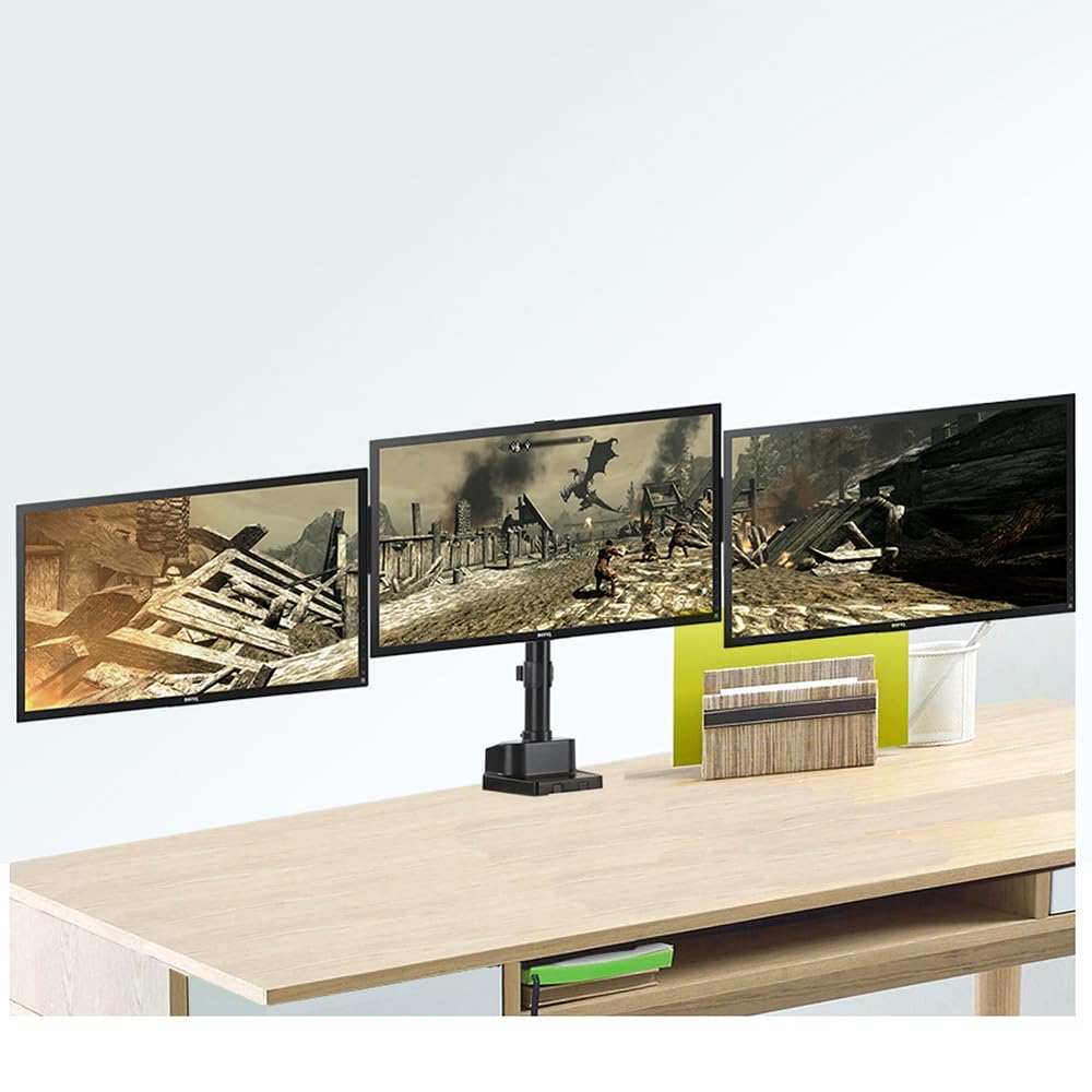 Maclean MC-811support d'écran Triple avec Support à Ressort pour Bureau avec Support à Ressort et Support de Moniteur VESA 75x75 100x100 17-27" pour 3 écrans + 2X USB 3.0 (3moniteurs+2X USB 3.0)