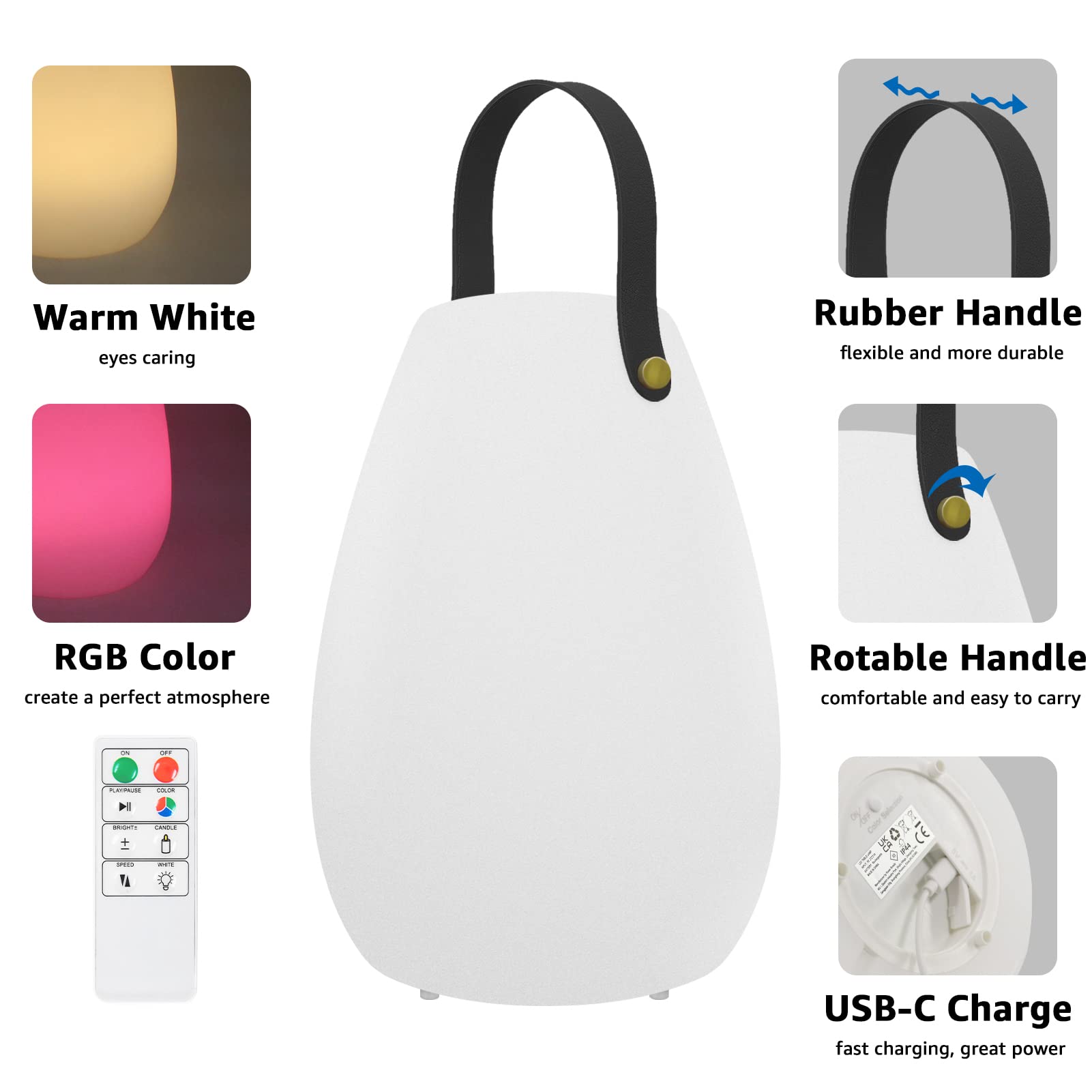 FUYO Grande lampada da tavolo per esterni, senza fili, dimmerabile, a batteria, portatile, con 8 colori, telecomando, lampada da giardino, soggiorno, giardino, terrazza, barbecue, decorazione pasquale