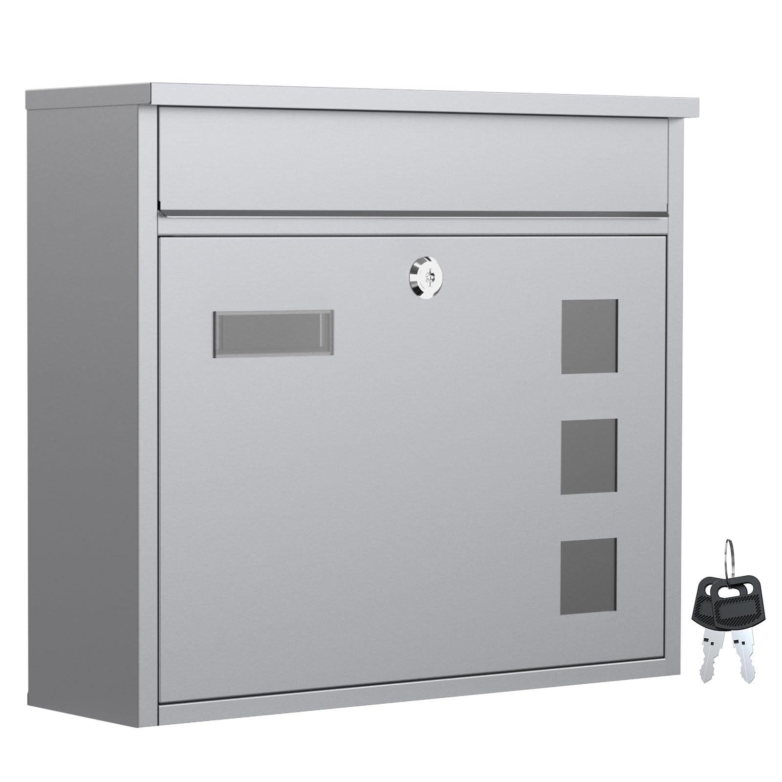 Wiltec Silver Design Mailbox V12 -Coloured Letterbox Postbox Pillar Letter Mail Post Box