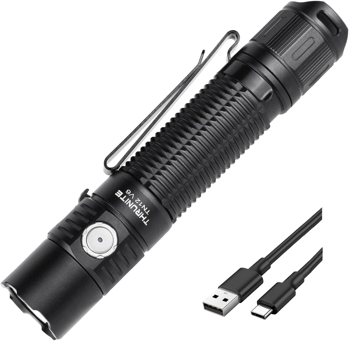 TN12 V6 Tactical LED Flashlight, High 1950 Lumens Dual Switch, USB-C Rechargeable Flashlight Compact for EDC, Law Enforcement, and Outdoor Use (Cool White)
