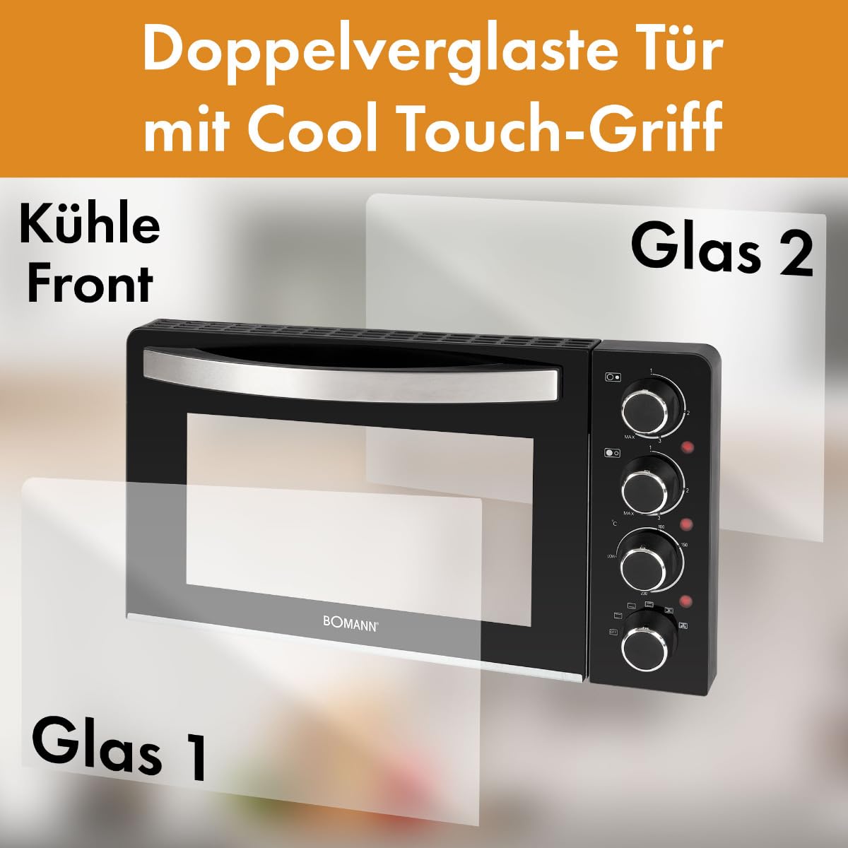 Bomann®mini piekarnik z płytą grzewczą i rożnem | gotowanie i pieczenie w tym samym czasie | 28L obracające się ciepło w górę/dół 100°-230°C | 3100 W z akcesoriami | KK