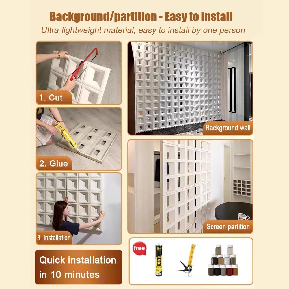 Panel de pared de PU de doble cara, mampara 3D DIY, divisor de pared con ladrillos huecos, separadores de habitación, fondo artístico, decoración de pared, 1 pieza, 6 cm de grosor.(Grey,60X120CM)