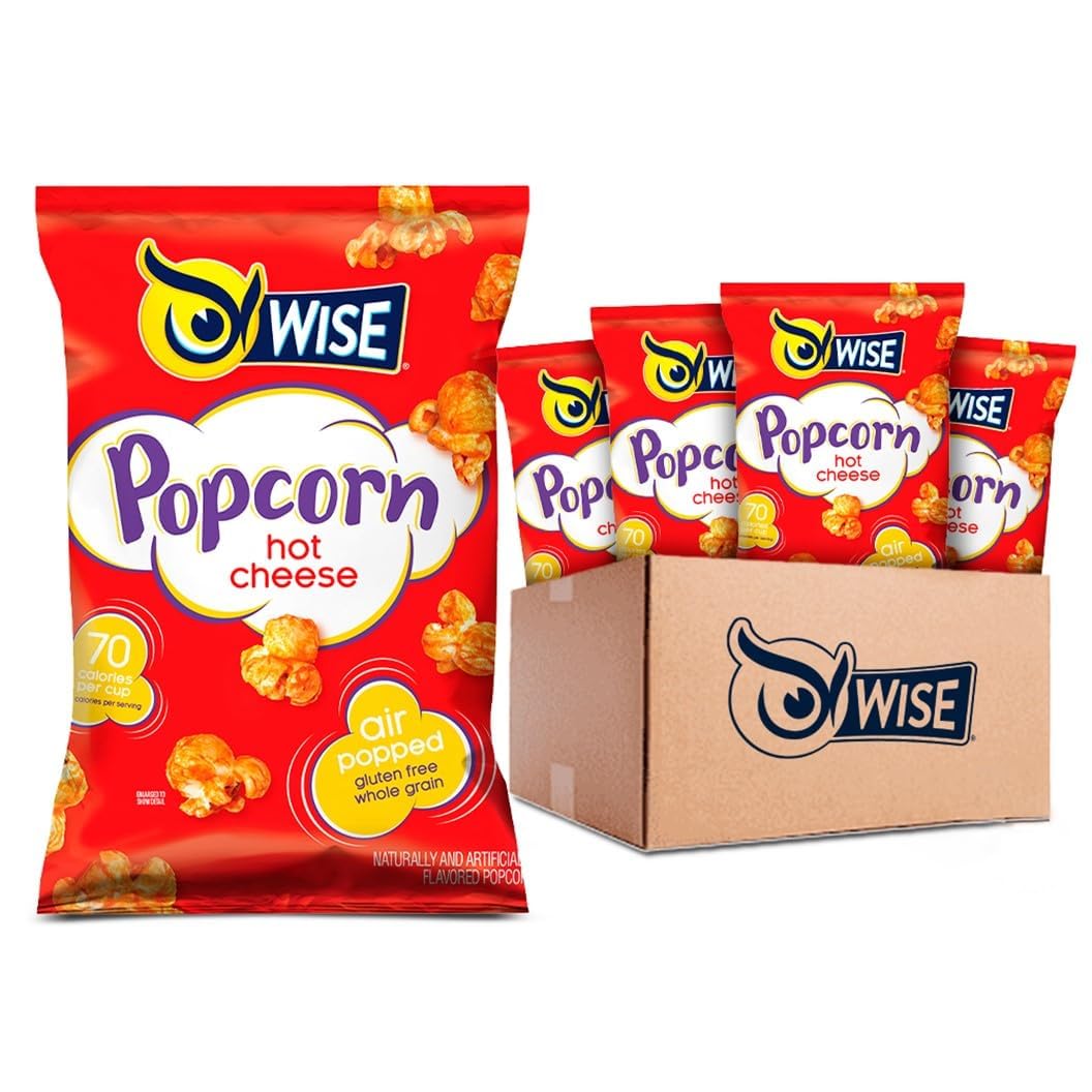 Wise Snacks Popcorn, Hot Cheese, 5 Ounce, Gluten Free, Whole Grain, Air Popped - No Preservatives, Perfect for On-the-Go Crunchy Treats (10 Count)