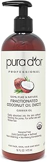 PURA D'OR Organic Fractionated Coconut Oil (16oz) USDA Certified 100% Pure & Natural Carrier Oil - Moisturizing For Face, ...