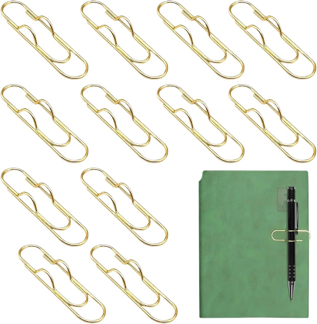 DYYEUAVT 12Pcs Metal Pen Clip For Notebook, Portable Multi-Function Paper Holder Bookmark Stationery Tool Office Supplies