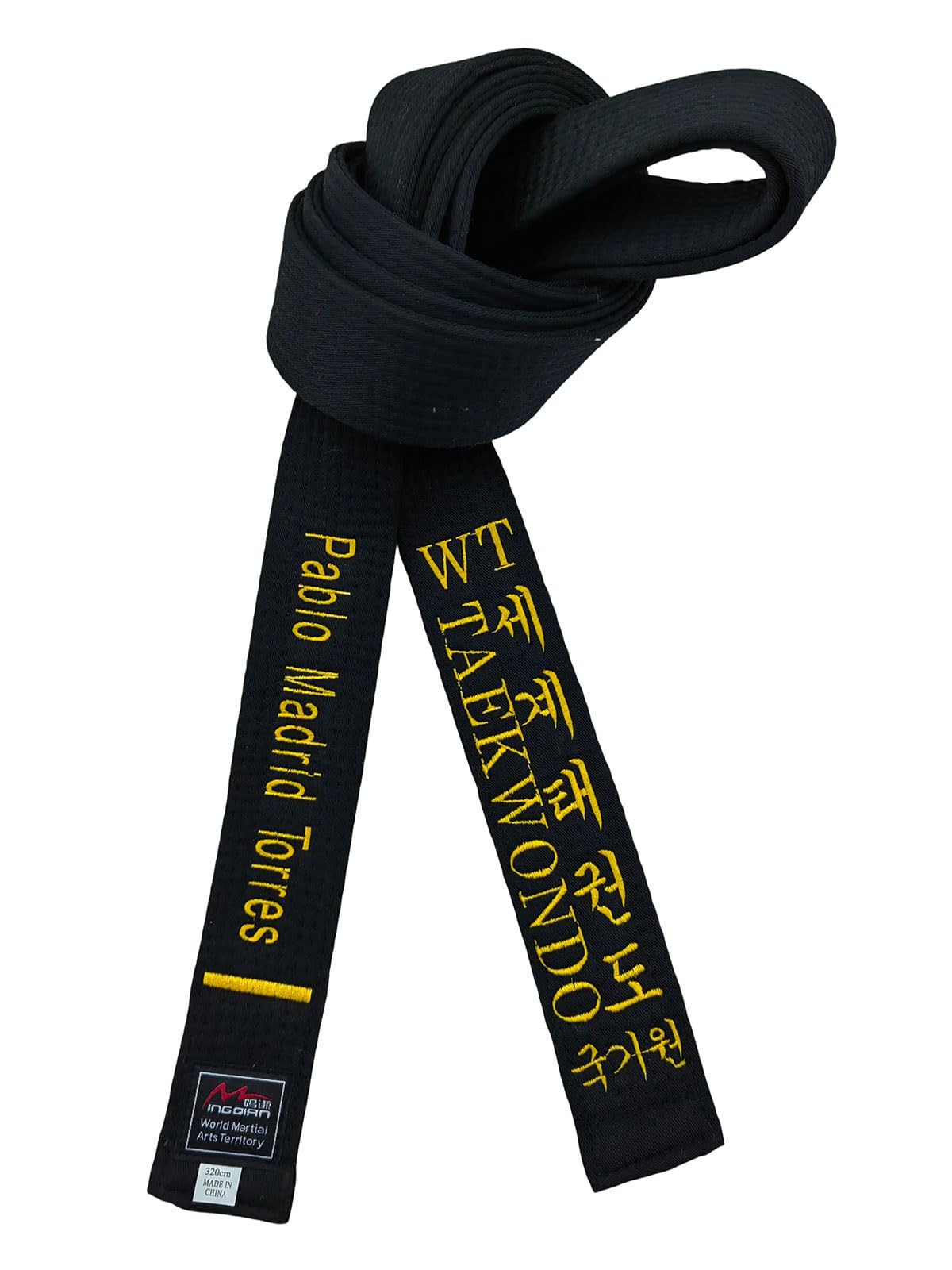 Générique Ceinture noire World Taekwondo Kukkiwon pour adulte, entraîneur brodé en anglais et en coréen, nom et niveau personnalisés, 5 cm
