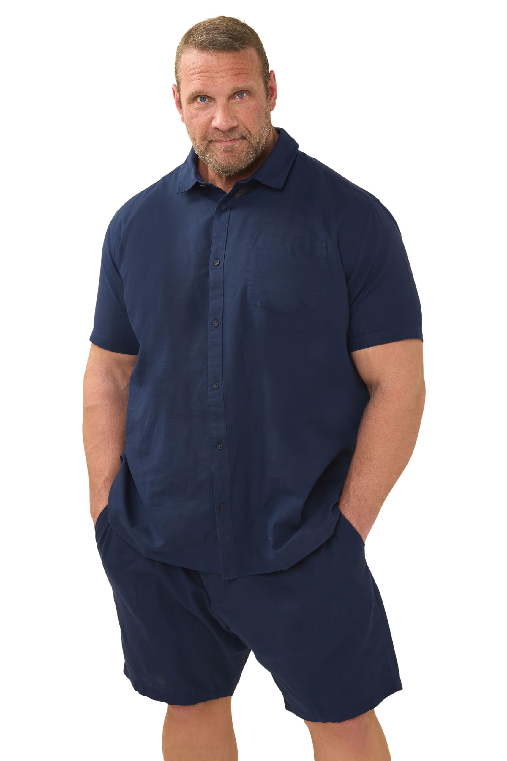 BadRhino Big & Tall Blue Cotton Linen Mix Shorts - Men's - Plus Size Curve