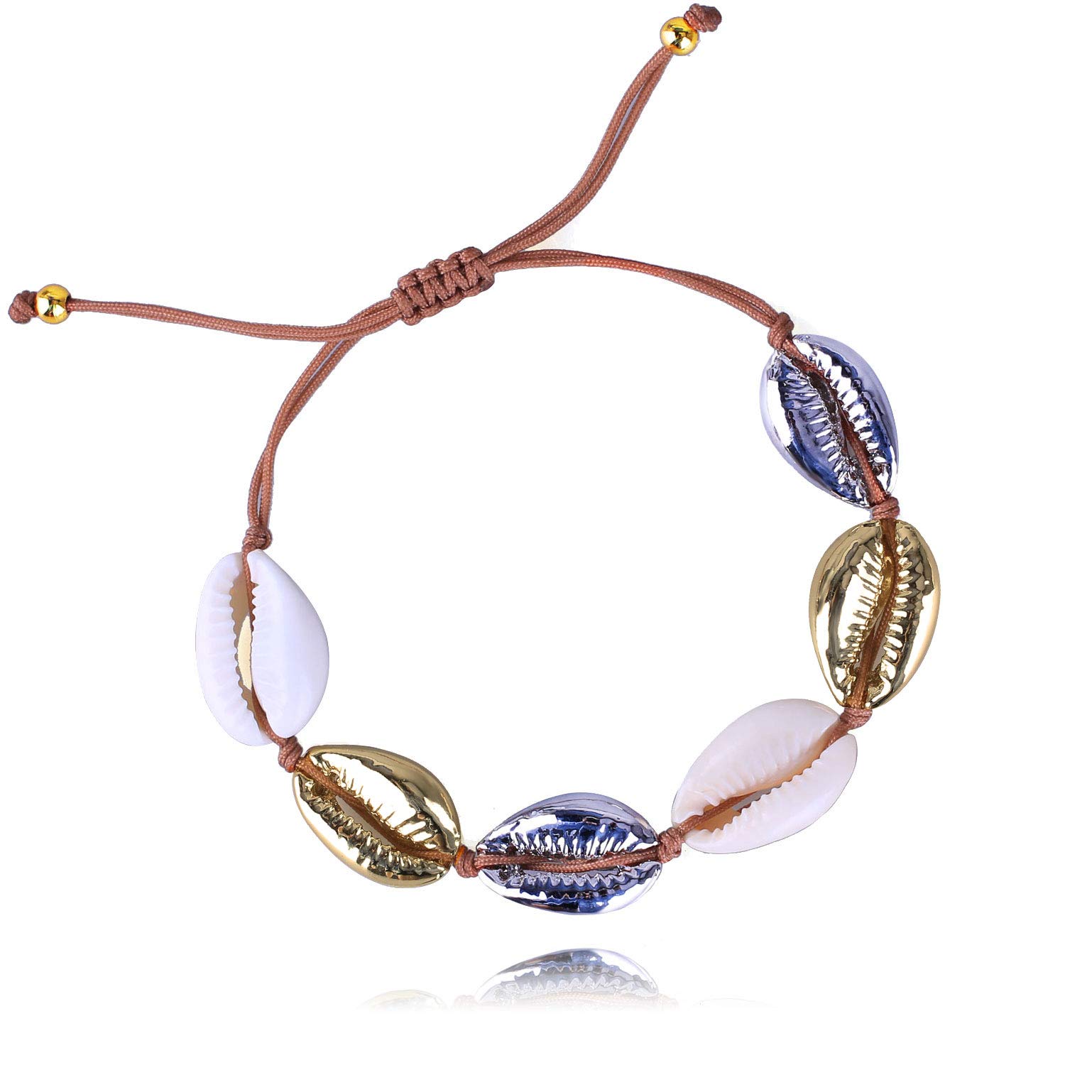 KELITCH Damen Gold Muschel Kauriperlen Armbänder Armreif Tropical Beach Armbänder Verstellbare Freundschaftsarmbänder