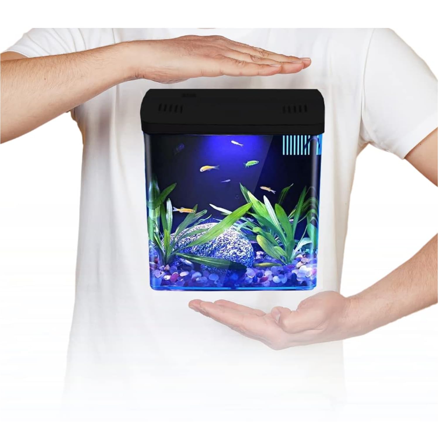 JAINSONS PET PRODUCTS Aquarium Mini Fish Tank 4.5 Ltr Curve Moulded Equipped with Filter | USB Connector | Multicolor Led Light | Ultra Quiet Pump | Aquarium for Fishes Mini Aquarium (Colour May Vary)