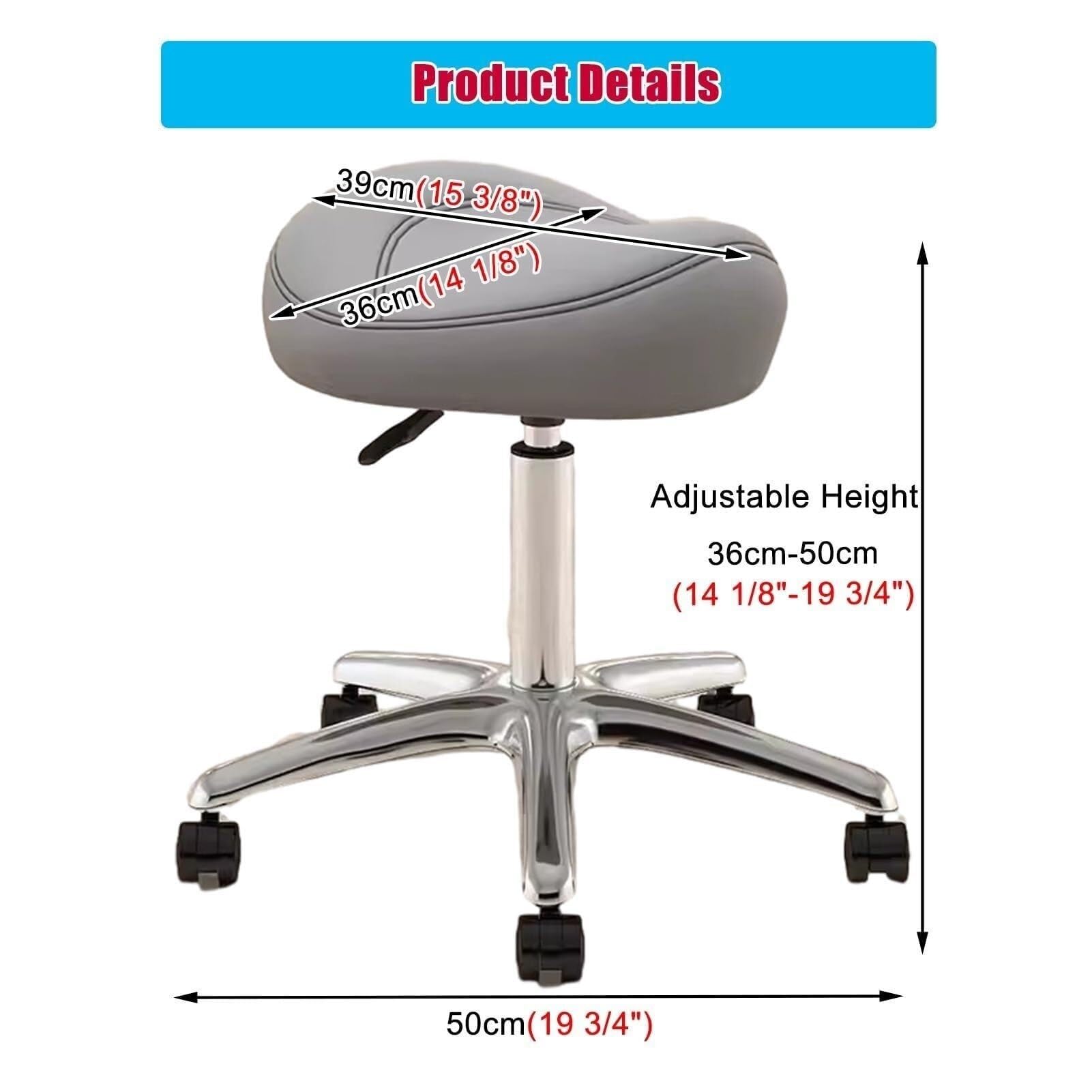 Silla giratoria Tipo Silla de Oficina con Altura Ajustable de 36 a 50 cm, Taburete rodante Tipo Silla de Montar para higienistas dentales y Artistas, Asiento metálico Tipo Silla de Montar pa