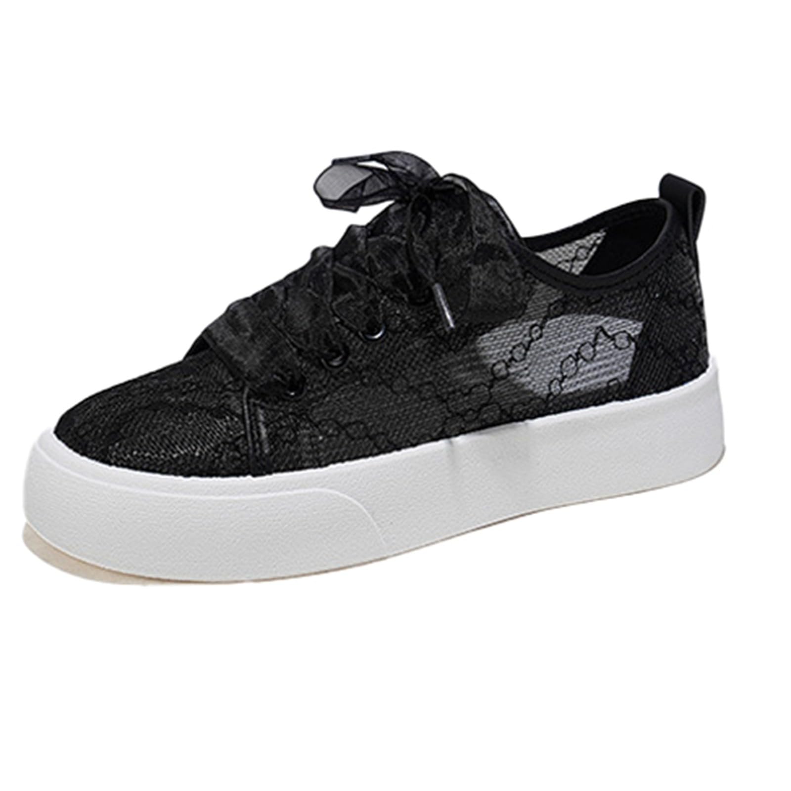Scarpe da ginnastica da donna in pizzo bianco, in rete trasparente, con fiori, ricamate, piatte e traspiranti, eleganti, per il tempo libero, per lo sport all'aria aperta