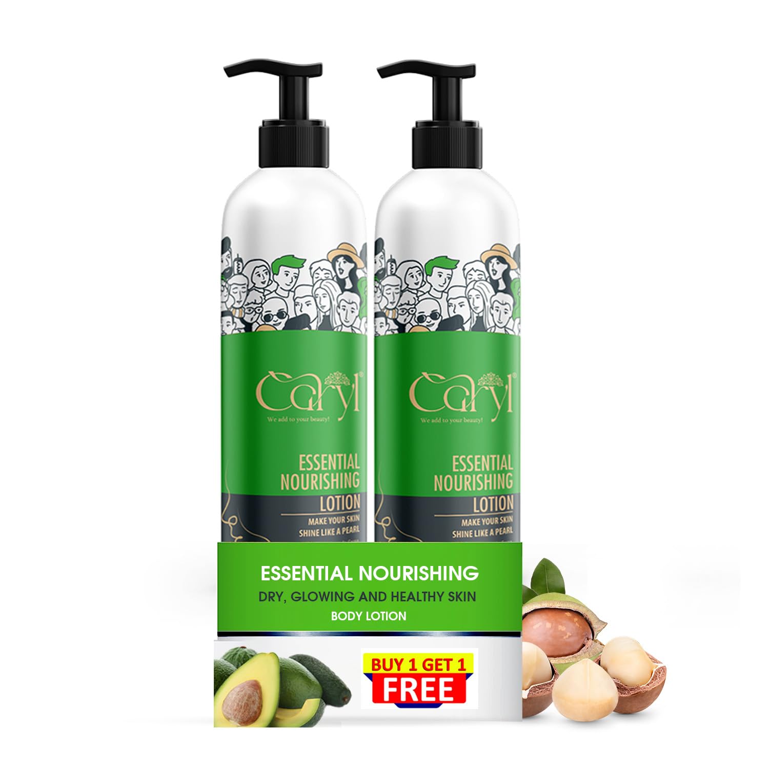 Caryl Essential Nourishing Body Lotion with Avocado Shea and Cocoa Butter| 400ml + 400ml (Buy1 Get1 Free) | Deep Moisturizing Lotion for Dry Skin Paraben Free Suitable for All Skin Types