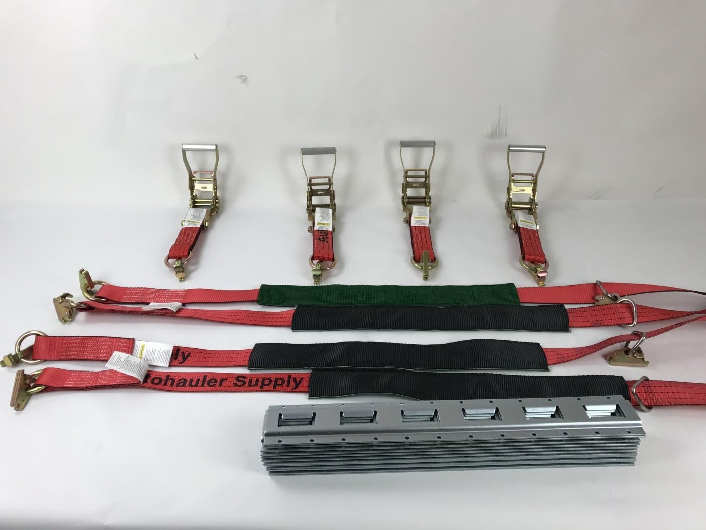 4 Pack RED Show Car Tie-Down Kit with Twelve (12) 2ft Vertical E Track, Four (4) Low Profile Sleeve Straps and Convenient SturdyBag