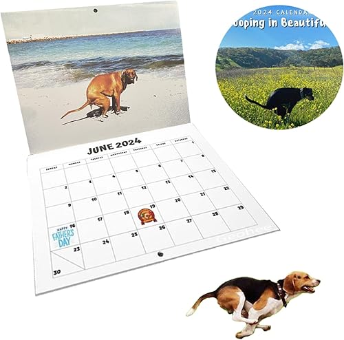 Calendario 2024 Calendario de pared de perros haciendo caca en hermosos lugares de enero de 2024 a partir de diciembre de 2024, planificador