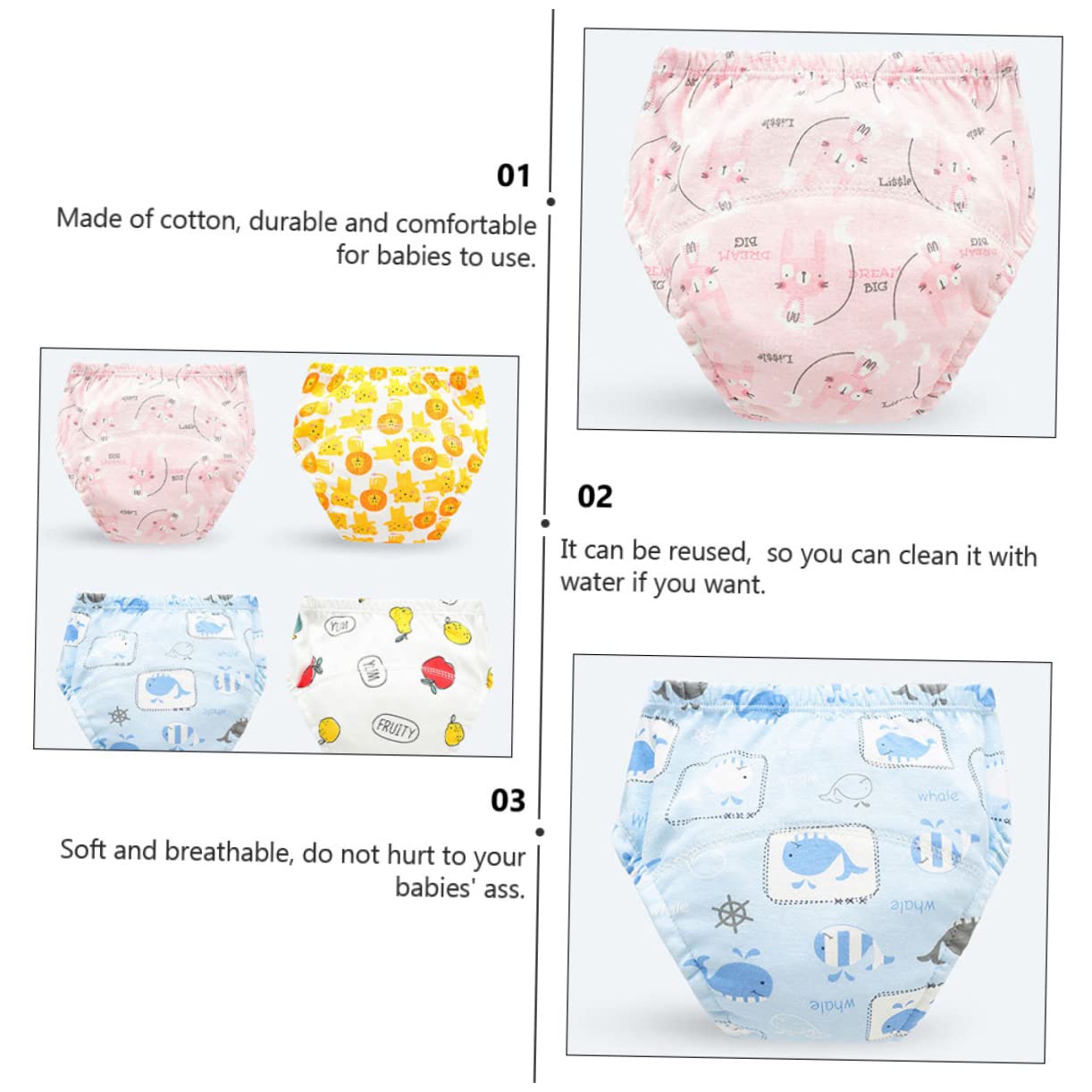 GALPADA 6piezas De Reutilizables Para Bebés Diseño y Transpirable s Varios estilos Algodón Para Entrenamiento De Baño