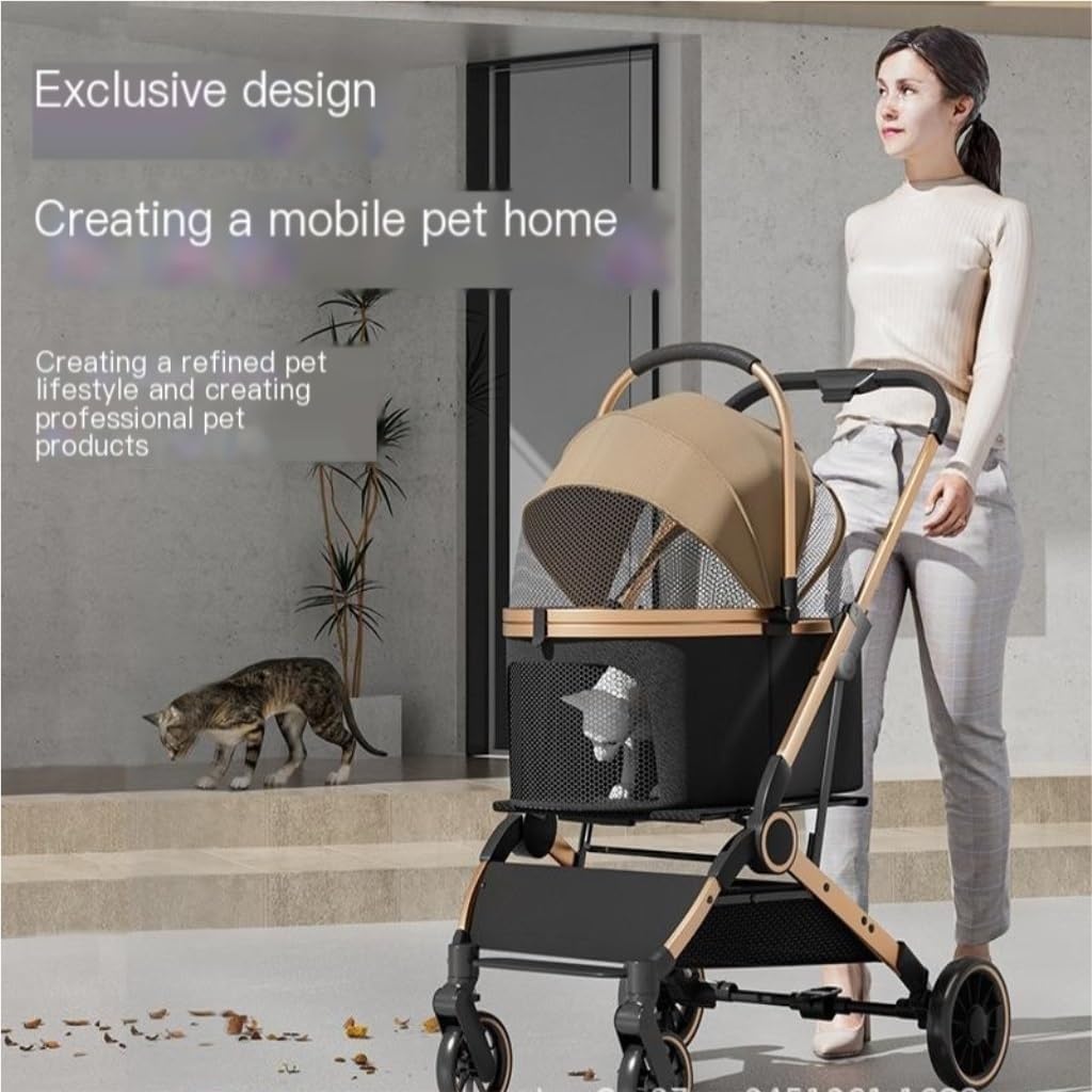 ペット用ベビーカー 軽量折りたたみペットベビーカー、犬猫バッグ、二層外出用ベビーカー、便利なペット用ベビーカー 猫と犬のベビーカー( 猫と中小型犬用二層 ペットベビーカー、取り外し可能なキャリア付き ...