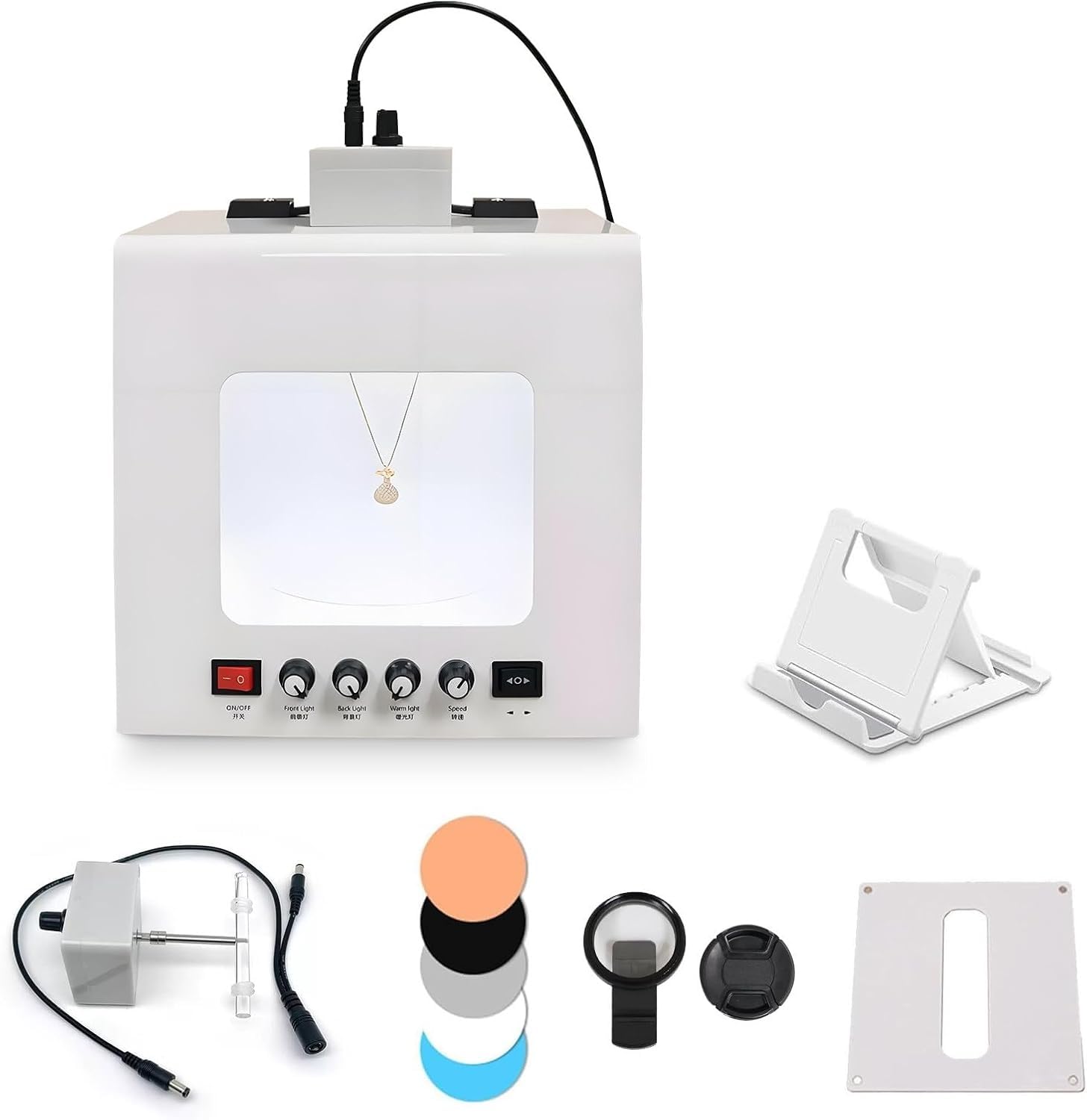 Kit fotografico professionale per gioielli, supporta appendere o posizionare, LED rotante da 3000 a 5500 K, con 4 luci di riempimento, luminosità regolabile per splendide pietre preziose