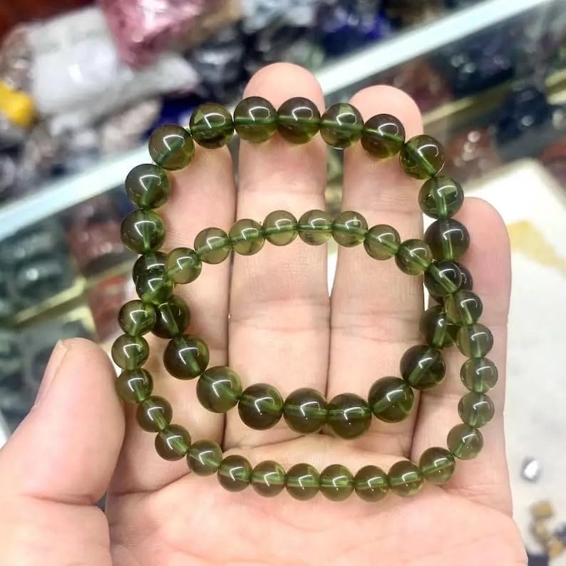 Natural Natural moldavite 8mm rondelle smooth 7inch Semi-Precious Gemstones Beaded Bracelets for Men Women Healing Crystal Stretch Beaded Bracelet Unisex4