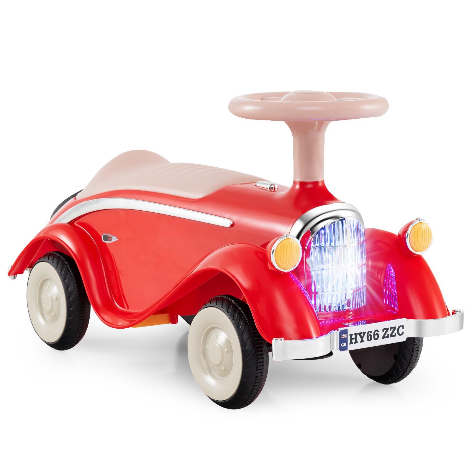 COSTWAY Ride on Car, Toddler Foot to Floor Sliding Car with Steering Wheel, Horn, LED Headlight, Under Seat Storage, Retro Kids Ride on Toy for 19-36 Months (Red) — image 1