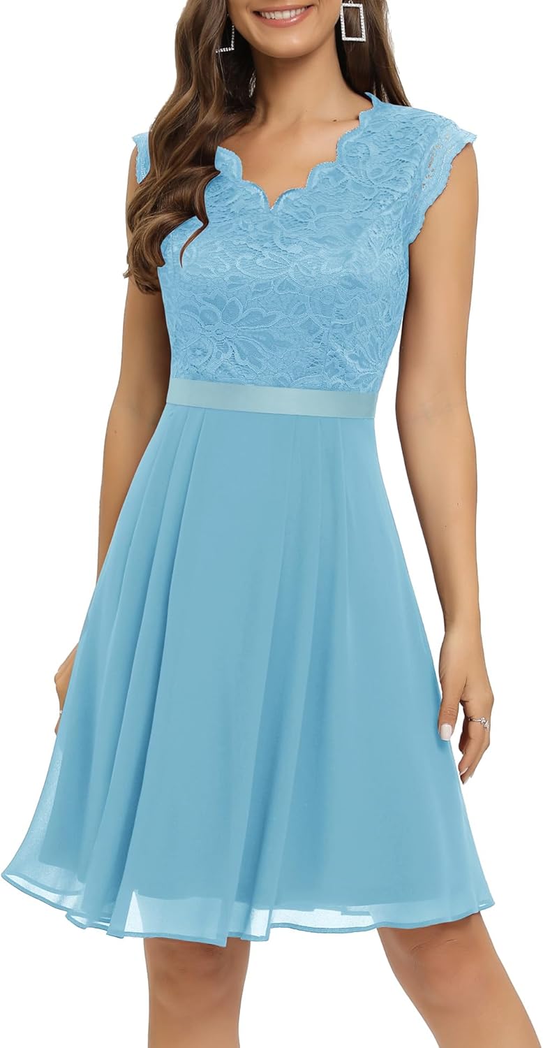 Dressystar Women's V Neck Sleeveless Lace Bridesmaid Dress Wedding Party Gown