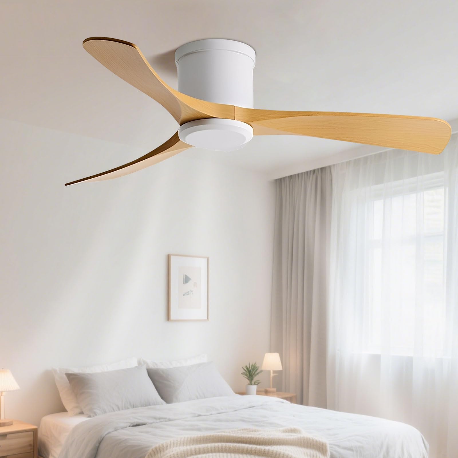 IBalody Modern Ceiling Fan Without Light Low Profile Ceiling Fans Remote Control 6 Speeds Quiet Ceiling Fan No Light Flush Mount For Bedroom Dining Room Living Room Patio