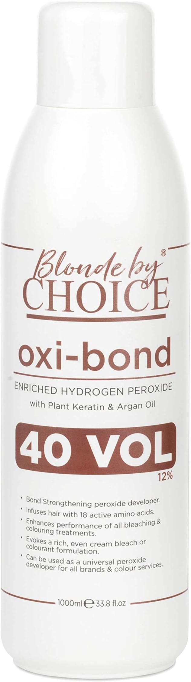 Oxi-bond 40 Vol Developer Enriched 12% Hydrogen Peroxide with Keratin, Argan Oil & Amino Acids. Mix Hair Bleach Powder And Peroxide to Improve Hair Colouring or Bleaching 1000ml