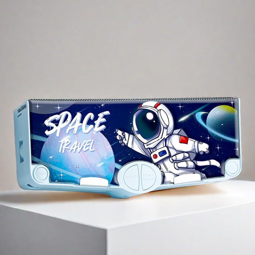 KLXLOUP Multifunctional Pencil Box Case Stocking Stuffers Cute Cartoon Creative Large Capacity Stationery Organizer Scissors Sharpener Whiteboard Schedule Storage Box Nice Gift (Space Travel)