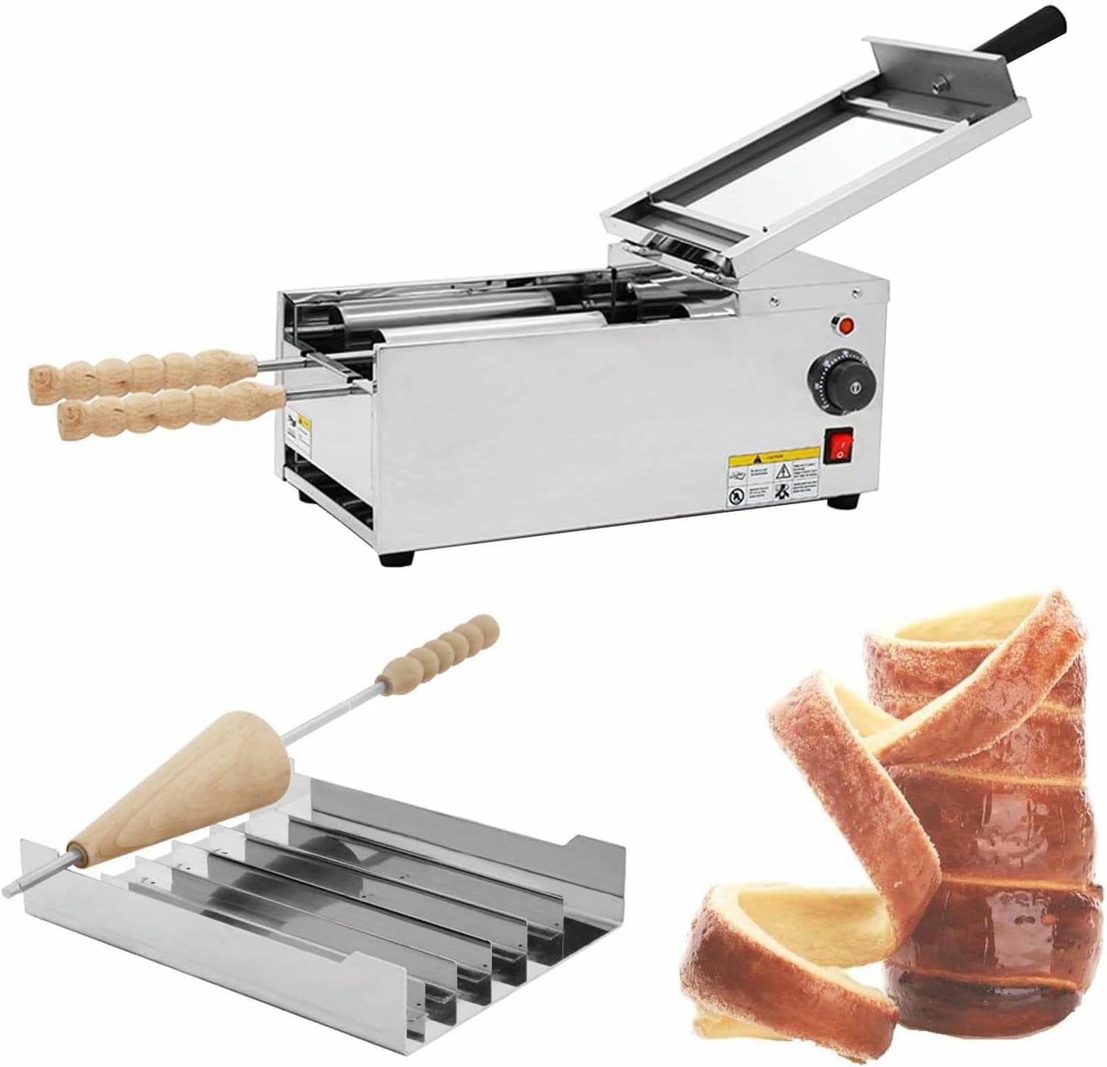 Horno Eléctrico para Rollos De Pastel De Chimenea, con Temperatura Ajustable, Tambor Giratorio Automático Y Bandeja Recogegotas Extraíble.