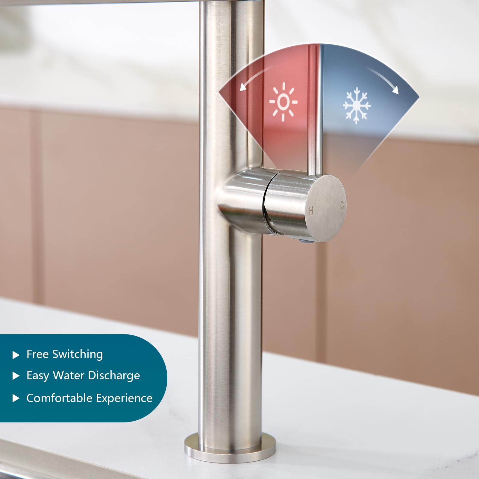 Tohlar Kitchen Tap, Brushed Stainless Steel Kitchen Sink Mixer Tap, Single Handle Monobloc 360° Swivel Faucet Hot Cold Mxier - Image 3