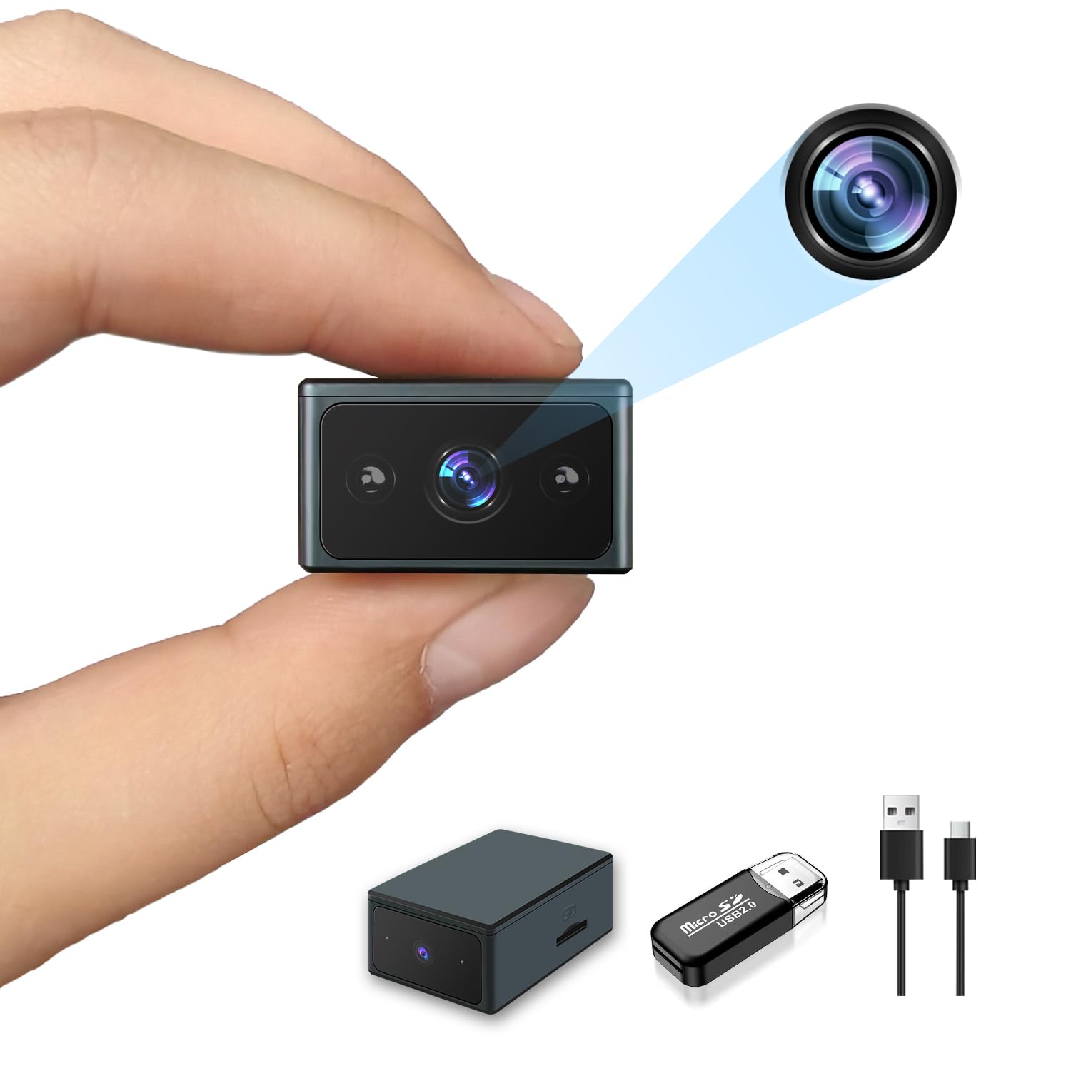 FSQTDQ Pequeña cámara de Seguridad, Alta definición 1080p, detección de Movimiento de visión Nocturna, Mini monitoreo de niñera, Adecuado para hogar y Oficina, Mascotas y niños (sin WiFi)