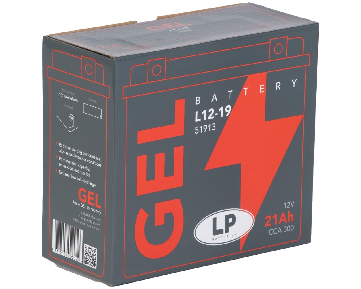 Motorrad Gel Batterie MG G19-12 DIN 51913 | kompatibel mit BMW R 90 S, R850 R Roadster, Ducati SD 900 Darmah; Maße 181 × 76 × 167 mm, wartungsfrei, 300 A Kaltstartstrom