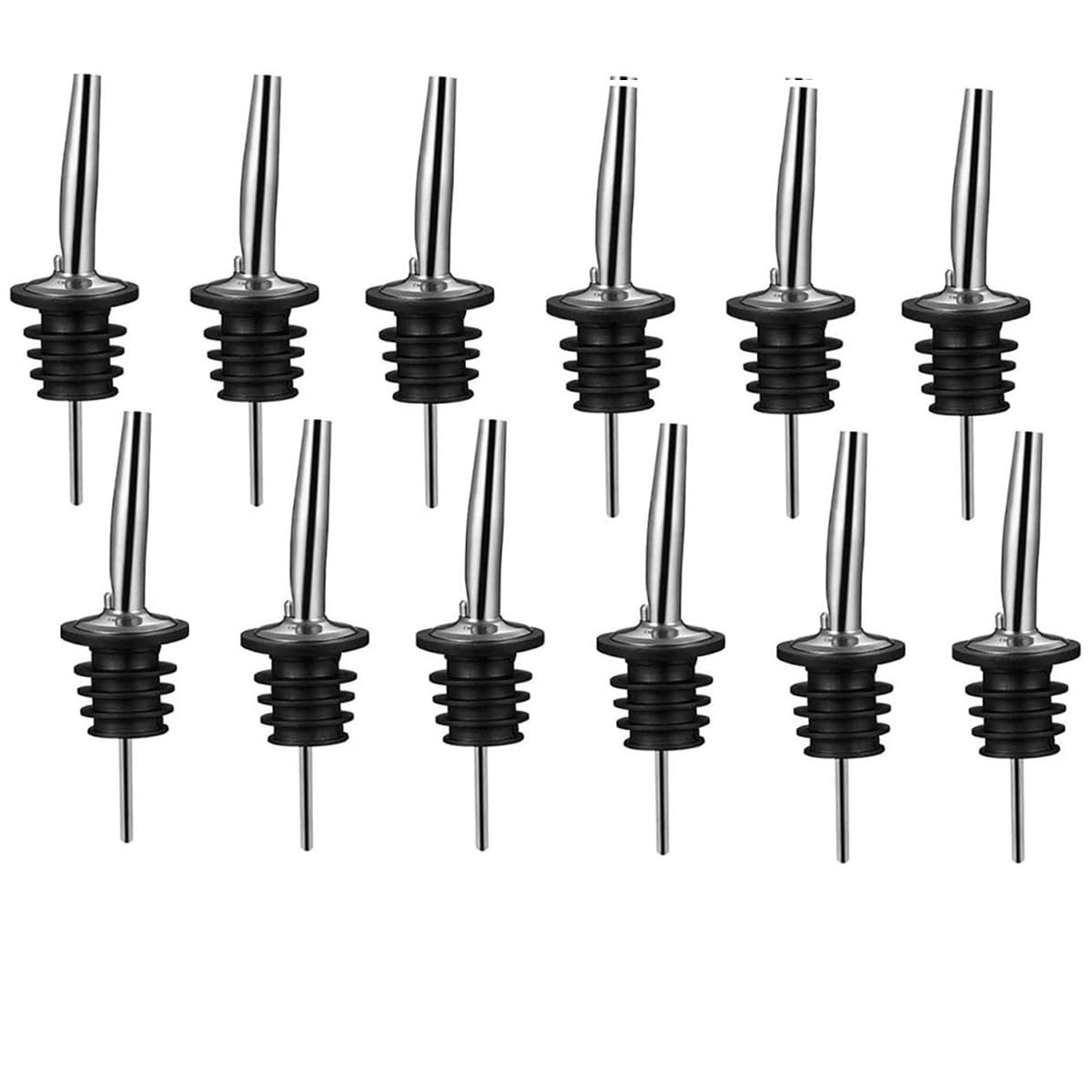 Liquor Pourer Stainless Steel Bottle Cocktail Free Flow Mixing Liquor Pourer (Liquor Pourer w/o Cap (12PCS))