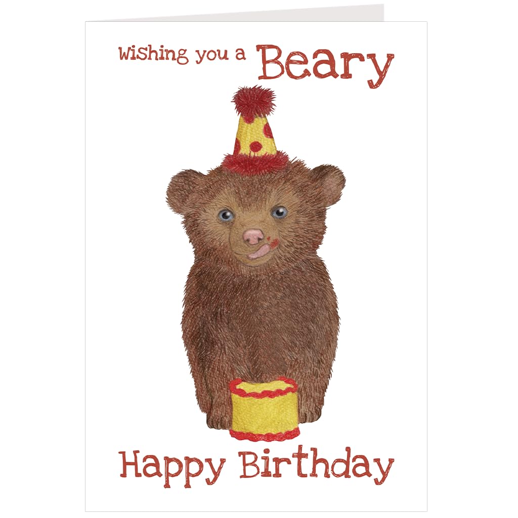 Funny Bear Birthday Card – Cute Pun Wishing You a Beary Happy Birthday – Blank Inside – Size A5 with Envelope