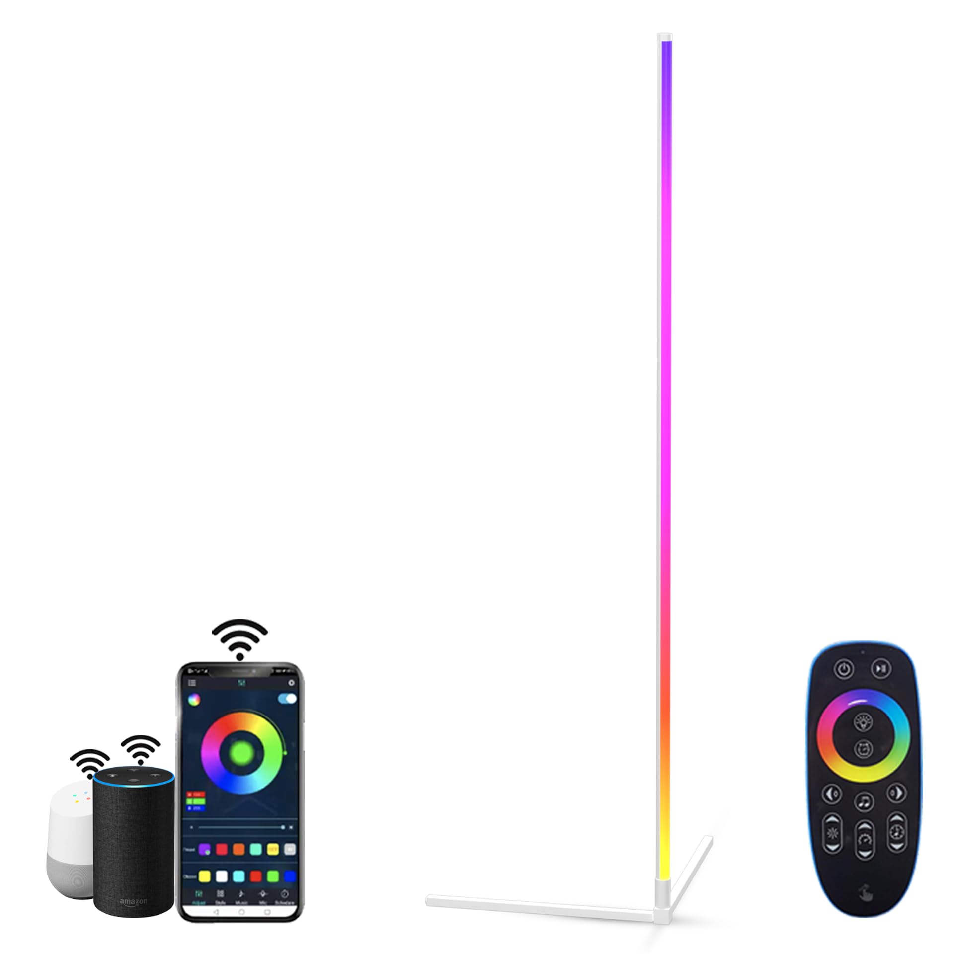 Original Corner Floor Lamp Smart RGB Adjustable Brightness, Color Changing LED Minimalist Nordic Floor Lamp App Control Alexa, Light for Living Room Decor, for Party (Matte White, 142 CM)