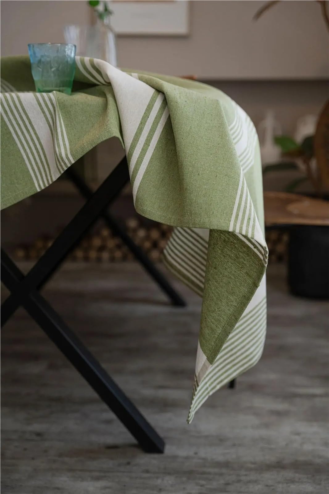 Mantel a rayas Mantel rectangular de lino y algodón for mesa, estilo rústico, a rayas, for picnic, tela pesada, for café, decoración cocina para la decoración de la Cocina del hogar(Green,100x140cm)