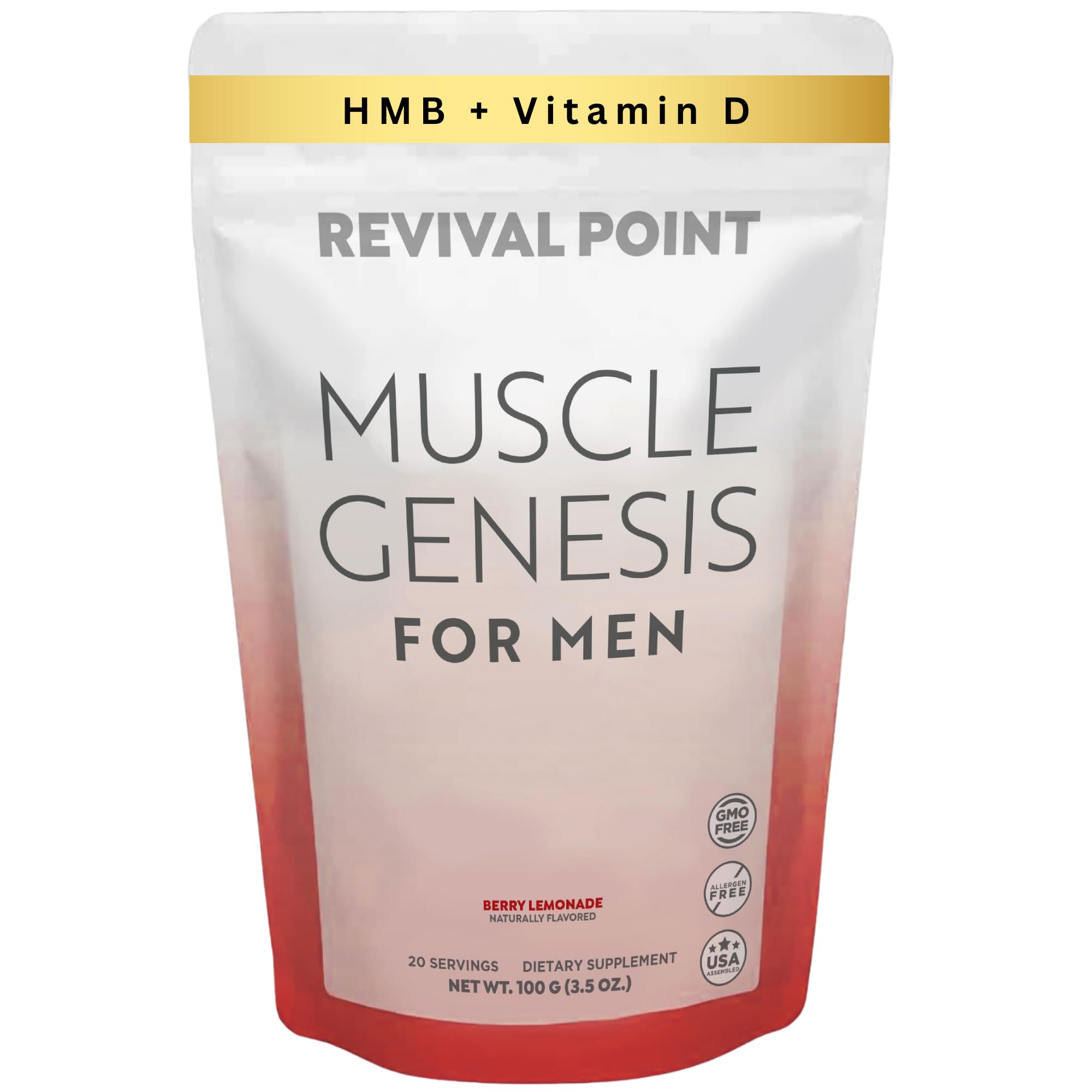 Muscle Genesis HMB and Vitamin D3 Supplement with Clinically Studied myHMB, Calcium and VIT C – 5000mg Per Serving – Promotes Recovery, Lean Muscle Mass, and Healthy Aging in Men