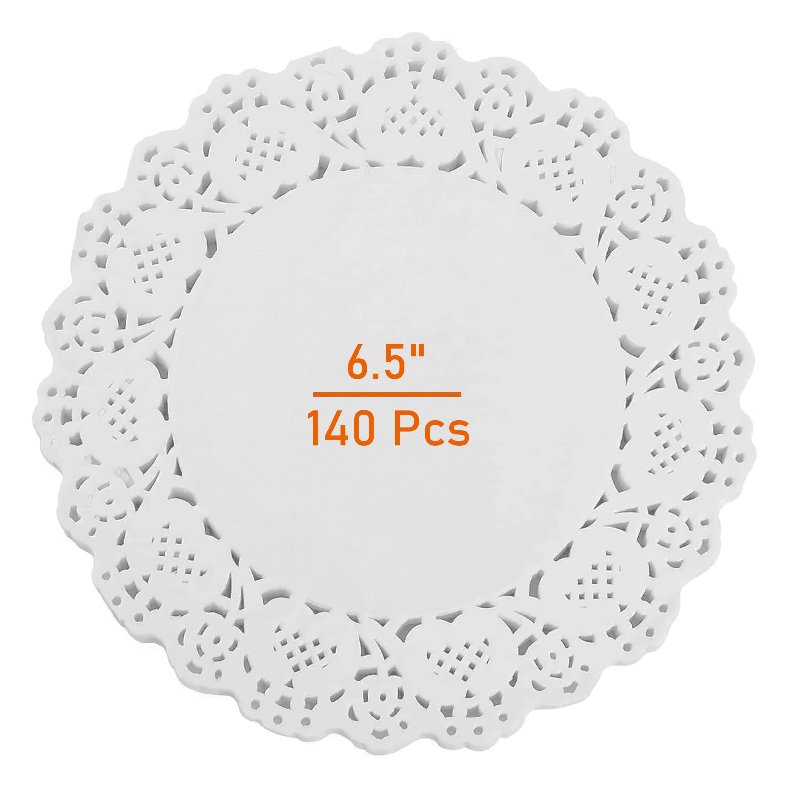 Lahviuu White Paper Doilies 140 Pcs Round Doilies Lace Paper Placemats For Buffet Cake Fried Food Party Wedding Tableware Decoration (6.5Inch)
