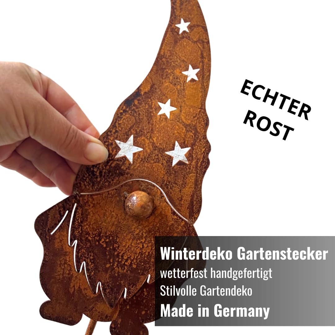 Terma Stahldesign XXL Rost Wichtel Winterzwerg Made in Germany Gartenstecker herbstdeko Outdoor Weihnachten stecker winterdekoblumenstecker Weihnachtswichtel roststecker Winter