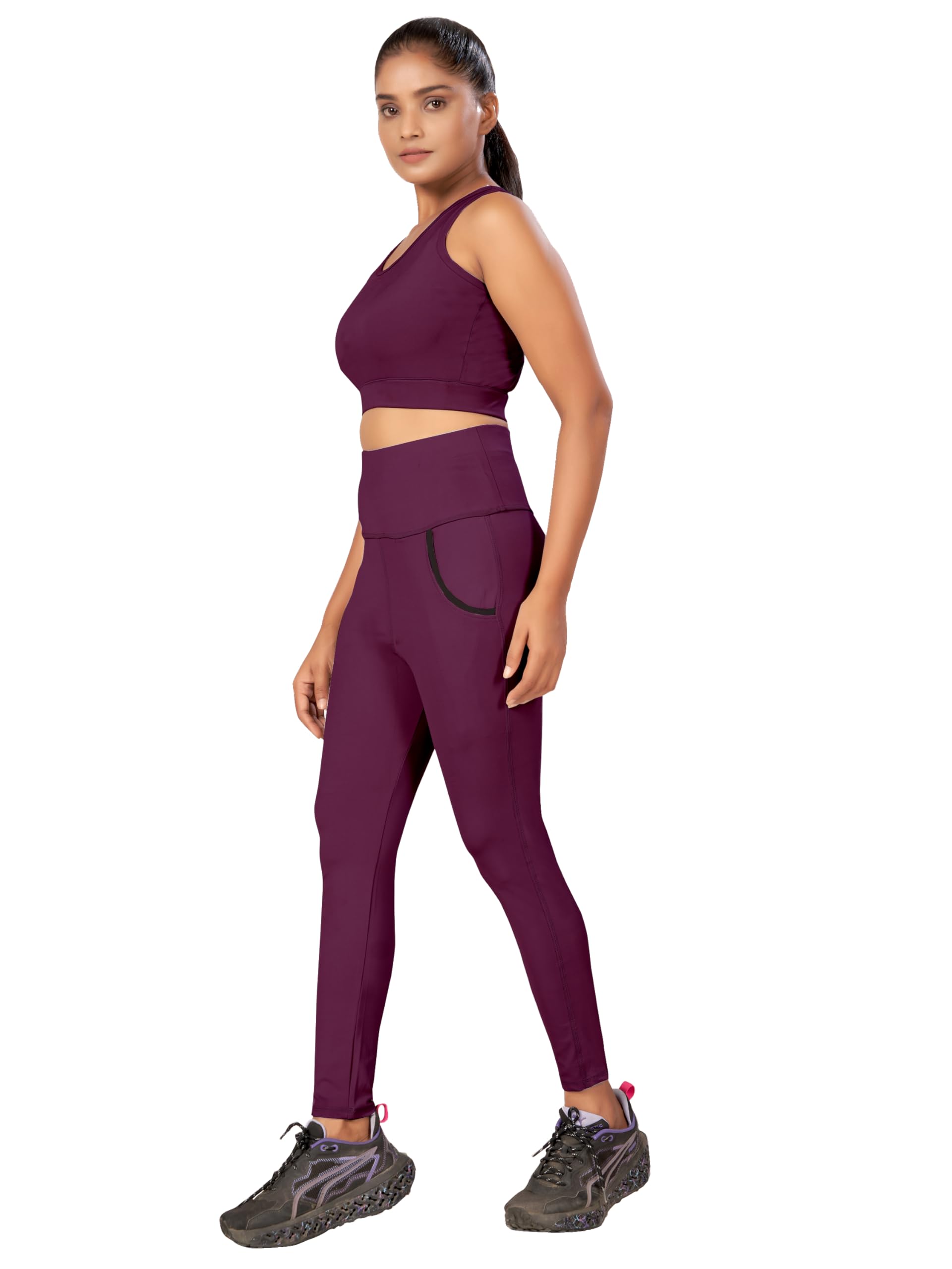 Women's High Waist Solid Gym wear Tracksuit | Polyester Blend Gym wear Top & Pant Set | Workout Pant Set for Womens Fitness Wear | Leggings Bra Set-image-40