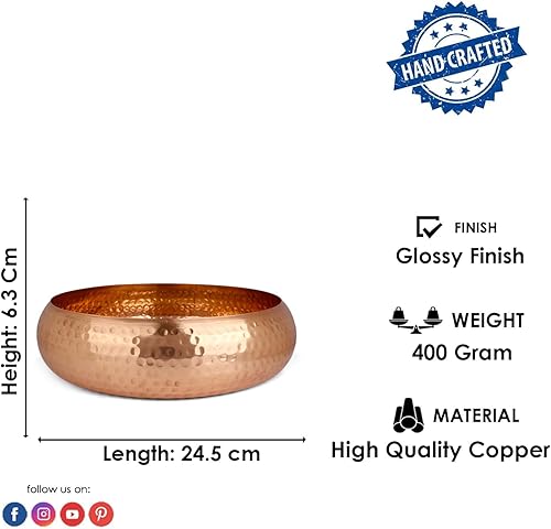 Miniatura 3 de SATVIK - Urli decorativo de cobre con patrón martillado de 9.5 pulgadas para velas flotantes, velas de té, flores, cuenco hecho a mano, festivo,