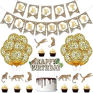 46 Pieces Leopard Banner Cheetah Banner Cheetah Theme Balloons Leopard Cake Topper Leopard Cupcake Topper Leopard Wild Birthday Party Decoration for Cheetah Themed Birthday Party Decorations